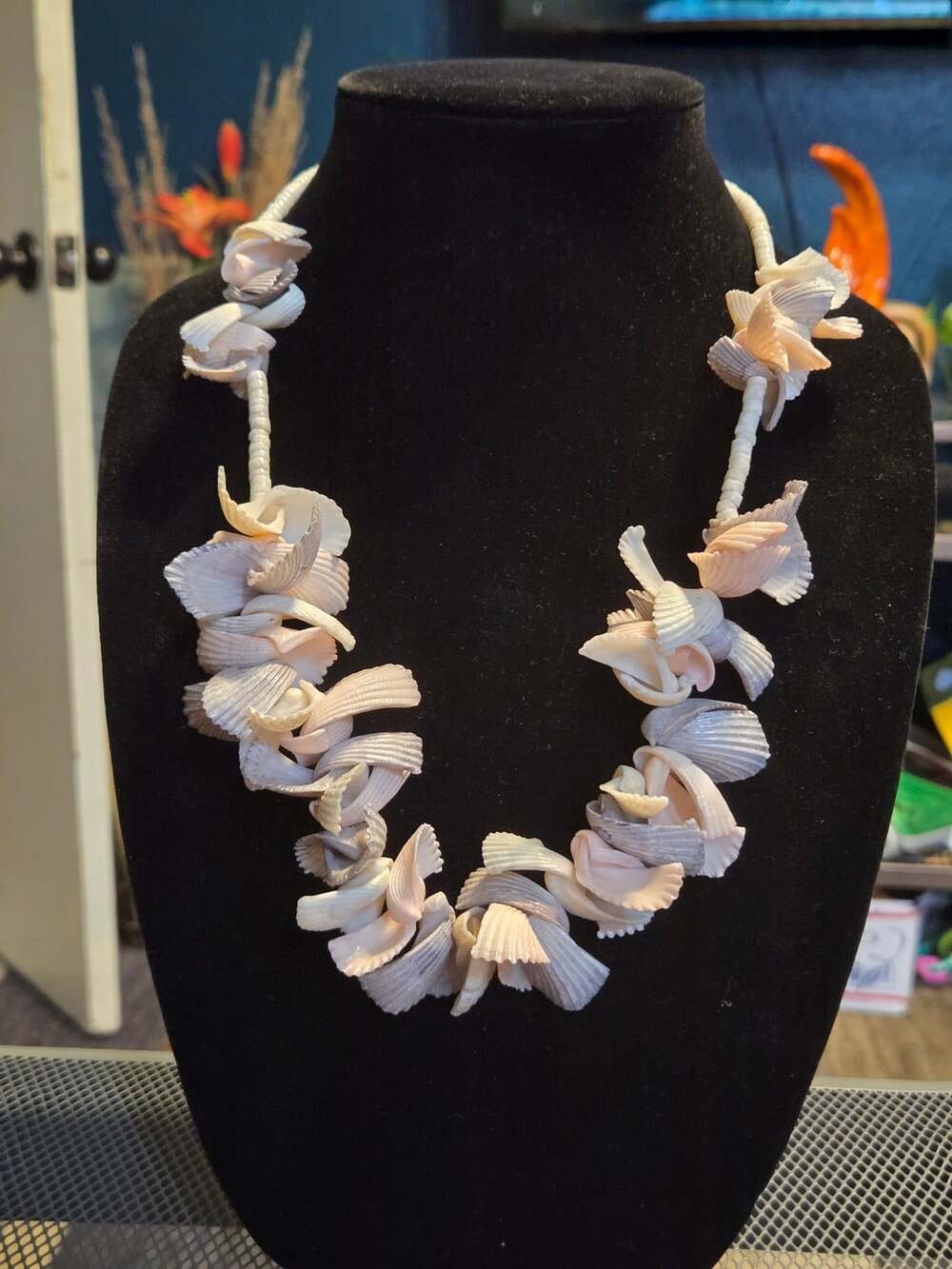 Vintage Coastal White and Peach Carved Statement Necklace